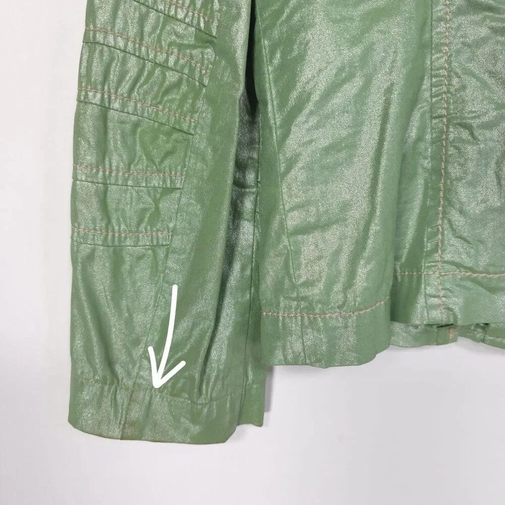 ESCADA apriori Jacket Size 4 Shimmering‎ Iridescent Green Faux Leather Vintage - Picture 5 of 11